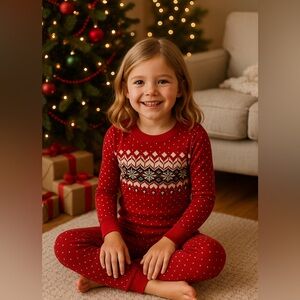 Hanna Andersson Organic Cotton Pajama Set Red Fair Isle Snowflake 100 cm / 4